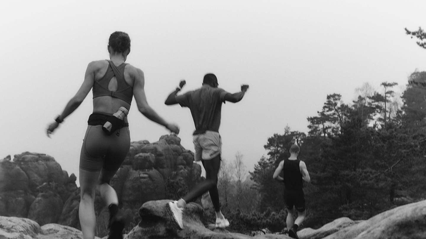 Runners on a mountain trail